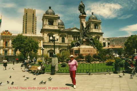 LA PAZ Plaza Marijo (rynek), katedra.,Andy,La Paz,wyzyna Altiplano,lama,alpaka,wikunia.podroznik,globtroter,wedrowki z pawlem,